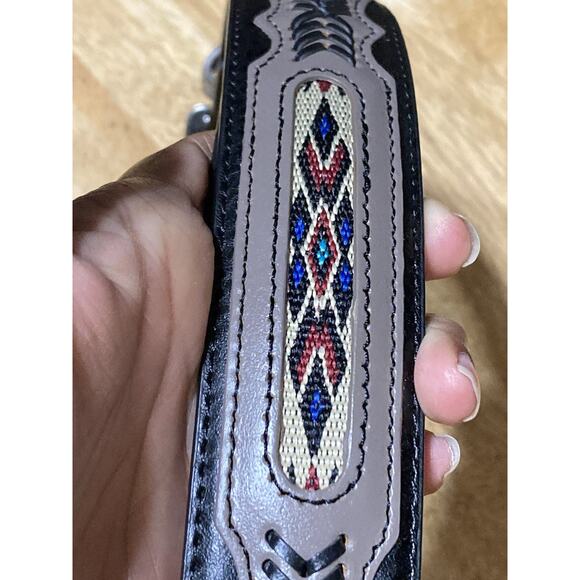 Embroidered Multicolor Leather Belt Boho Southwest Leather Buckle Size 36 main image 6